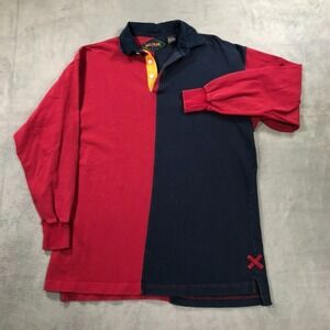 Vintage Halifax Rugby Shirt Men's Large Colorful Red Blue Colorblock 90s Preppy